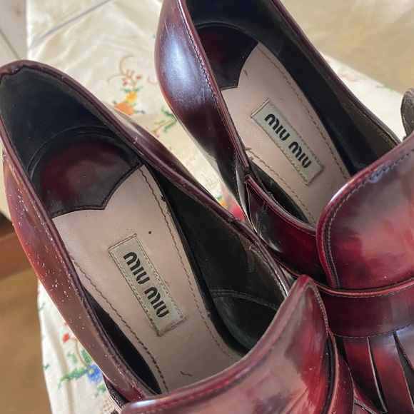 SOLD!! MIU MIU OXBLOOD RED LOAFER PLATFORM HEELS - Picture 5 of 6